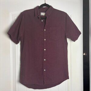 River Island Short Sleeve Dress Button Up Shirt Burgundy Maroon Small